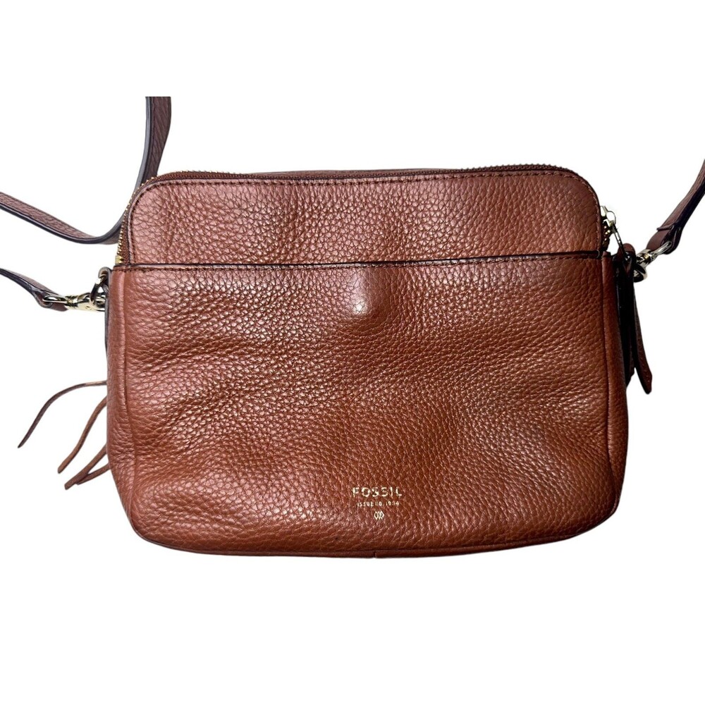 Fossil Handbag Purse Sydney Fringe Pebbled Leather Soft Brown Crossbody